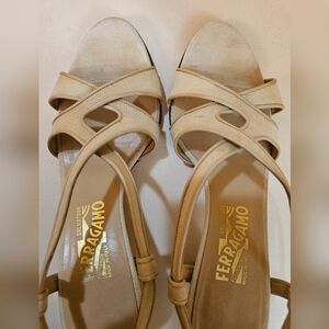 Salvatore Ferragamo Canvas Strappy Slingback Heels